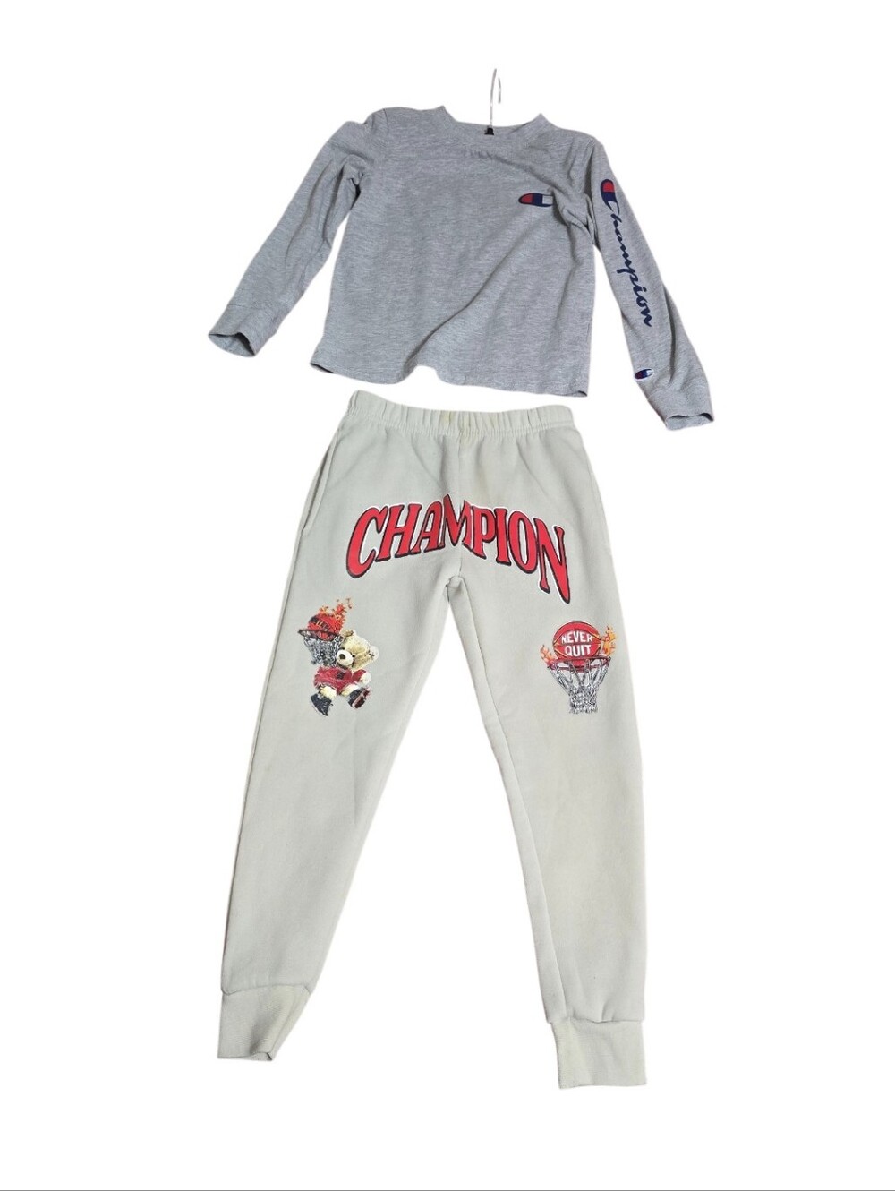 Champion Kids Cream Joggers with Red Logo & Graphic